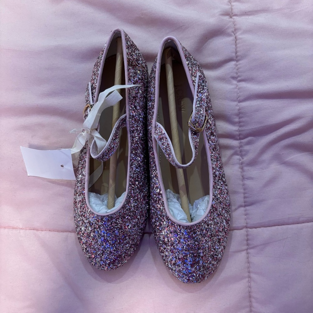 NWT J.crew Pink Glitter Mary Jane Flat Shoes Size 4 Wedding